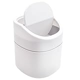 JLNGTHONG Mini Mülleimer, Weiß Tischmülleimer mit Deckel, Papierkorb, Tischabfalleimer für Wohnzimmer, Küche, Schlafzimmer, Bad und Büro (2L)