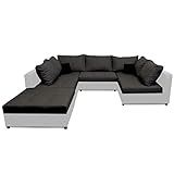 FURNETTI U-Form Couch, Teksas Ecksofa mit Bettkasten, 6 Sitzer mit Schlaffunktion, Couchgranitur mit Bettfunktion, 288 cm breit,grau/weiß