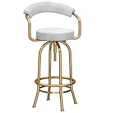 Drehbarer Barhocker, Samtsitz, Hochstuhl mit Rückenlehne, moderner Esszimmer-Barhocker mit runder Fußstütze, verstellbar von 70–85 cm (Farbe: Weiß) (Weiß)