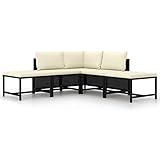 BULANED 5-TLG. Garten-Sofagarnitur mit Auflagen, Outdoor Sofa, Gartenlounge Outdoor, Balkon Sofa, Liegesofa, Outdoorsofa, Outdoor Couch, Schwarz Poly Rattan