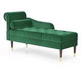 Vesgantti Chaiselongue Samt Recamiere Premium Schlafsofa Relaxliege Sessel Minimalismus Armlehnensofa mit Zylindrisches Lendenkissen (Grün)