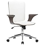 ANGYANG Drehbarer Bürostuhl, Bürosessel, Chefsessel, Schreibtischstuhl, Office Chair, Stühle Esszimmer, Computerstuhl, Weiß Kunstleder und Bugholz