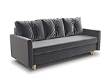 Schlafsofa Rico - Couch mit Schlaffunktion Sofa mit Bettkasten Bettfunktion Bettsofa Skandinavisch Polstergarnitur Bonell-Ferderkern Velours (Grau (Kronos 22))