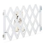Relaxdays Hundeabsperrgitter ausziehbar bis 108,5 cm, 47,5-60 cm hoch, Bambus, Hunde Schutzgitter für Treppe & Tür, weiß