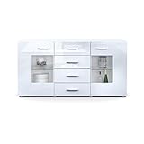 Vladon Sideboard Kommode Grömitz V1, Korpus in Weiß matt/Front in Weiß Hochglanz (139 x 72 x 35)