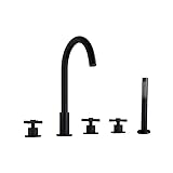 HAUSELIEBE Schwarz Badewannenarmatur Mit Kaltes Und Heißes Wasser 5 Löcher 3 Griff Badewanne Wasserhahn Deck Installation Duschset Mit Handbrause