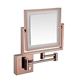 Klappbarer Spiegel, Wandmontage Spiegel, 8' Quadratischer Kupfer Spiegel Zweiseitiger Schwenkbarer Wandspiegel Eitelkeitsspiegel mit 3X Vergrößerung und 17 Zoll Wandverlängerung 360° schwenkbar