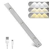 BANHU LED Unterbauleuchte Küche, Ultra Dünn Sensor Licht, USB Wiederaufladbar Schrankbeleuchtung mit Stick-On Magnetstreifen, 3 Farben Dimmbar Küchenunterbauleuchte für Schrank, Kleiderschran, Theke.