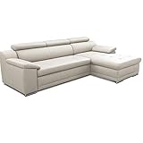 CAVADORE Schlafsofa Aniamo in Echtleder / Ecksofa mit Schlaffunktion, Bettkasten, Kopfteilverstellung und großem Longchair / 270 x 80 x 165 / Leder, Weiß
