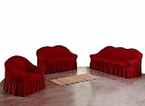 My Palace Estefania Sofabezug 3er Set mit 1-Sitzer, 2-Sitzer und 3-Sitzer Bezügen und Schaumstoff-Ankern für rutschfesten Halt auf der Sofagarnitur, 3-teiliges hochdichtes Stretch-Gewebe, Weinrot