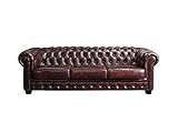 LINEA SOFA Chesterfield Ledersofa 4-Sitzer - Büffelleder - Rotbraun - Brenton