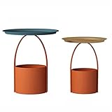 Nachttisch, Blumenkorb-Stil, Beistelltisch, Nachttisch, Oben auf der Scheibe, Beistelltischdekoration, Zylinderboden, Bücher und Weinaufbewahrung, Nachttische (Farbe: B, 2er-Set)
