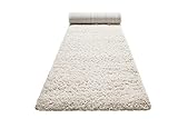 Teppich - Läufer, nachhaltig, modern, einfarbig, kuschelig weich und sehr flauschig, Hochflor bestens geeignet für Wohnzimmer, Schlafzimmer, Kinderzimmer, Matteo (80 x 300 cm, Creme Beige)