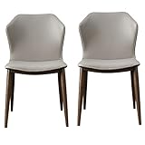 Esszimmerstühle, 2er-Set, Moderne Mikrofaser-Leder-Wohnzimmerstühle, Beistellstuhl mit Faux Antik-Kupfer-Füßen, wasserfester Leder-Büro-Lounge-Sessel (Color : Grey)