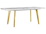 Beliani Esstisch Weiß Marmor Optik 160x90 cm mit Metallgestell Gold ausziehbar Mosby