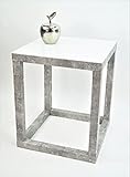 Beistelltisch, Couchtisch, Blumentisch, Dekosäule, Cube, Gestell Betonoptik, Glas Weiß, Verschiedene Größen (30 x 30 x Höhe 30cm)