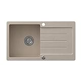 VBChome Spüle Beige 77 x 44 cm Granit Einzelbecken Einbauspüle Küchenspüle gesprenkelt reversibel Verbundspüle + Siphon