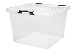 Dynamic24 Aufbewahrungsbox 26L mit Deckel und Clipverschluss 40x40xH27cm Kunststoffbox Stapelbox Lager Regal Box transparent stapelbar Stapelboxen für Kleidung Spielzeug Deko Aufbewahrung