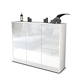 Stil.Zeit Highboard Kommode Luzia - Korpus Weiss matt - Front Hochglanz-Design Weiß (136x108x35cm) - Push-to-Open Technik & hochwertigen Leichtlaufschienen - Made in Germany