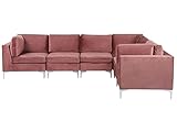 Beliani Modulares 6-Sitzer Sofa Polsterbezug Samtstoff Rosa linksseitig Metallbeine Evja