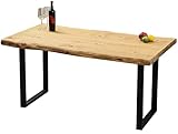 Gozos Berne Esstisch Massivholz aus Baumstamm - Holztisch Esszimmer 160x80 aus massiven Holz mit U-Metallbeinen - Baumkantentisch handgefertigt aus Echtholz - Tisch mit massiver Tischplatte 50mm