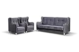 mb-moebel Polstergarnitur Sofa Set 3er & 1er Wohnlandschaft 3-Sitzer und Zwei Sessel Möbel Set Henry (Grau)