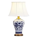 Tischlampen Nachttischlampe Tischleuchte Jingdezhen Qinglong Verglaste Nachttischlampe Schlafzimmer Wohnzimmer Home Office Schreibtisch Nachttisch Tischlampen Tischlampe Wohnzimmer ( Color : Push Butt