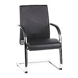 hjh OFFICE 600201 Freischwinger Barolo V Leder Schwarz Konferenzstuhl Besucherstuhl mit Armlehnen, bequem gepolstert