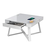 ATLASIO Couchtisch mit Bluetooth Lautsprechern & 2 Wireless Chargern, Wohnzimmertisch 75x75 cm inkl. smartem Touchpad, USB & AUX, Beistelltisch mit Ladefunktion, weiß