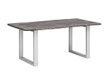 Woodkings® Esstisch Bullwer Holz Akazie grau, Metallfuß, Tisch mit Baumkante, Baumtisch, Baumkantentisch, Echtholz modern, Design, Massivholz, Küchentisch, Esszimmermöbel (140 x 90 cm, Silver)
