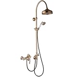 PaulGurkes Bronze Aufputz Duschsystem Retro Set Duscharmatur Mischbatterie Handbrause Duschkopf Duschstange mit Umsteller zwei Verbraucher Antik Messing Nostalgie Badarmatur