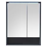 Stella Trading LUCERA Spiegelschrank Bad mit LED-Beleuchtung in Grau matt-Badezimmerspiegel Schrank mit viel Stauraum, Holzwerkstoff, 60 x 75 x 20 cm