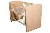 KMbaby Babybett K2 Naturholz 120 x 60 cm mit Matratze & Lattenrost- Baby Kinderbett Gitterbett 3 Stufen Höhenverstellbar - Natürliches Kiefernholz & MDF