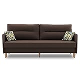 Couch Elinor 200x90 mit schlaffunktion und Bettaksen - Modernes Design - Schlafcouch mit Stauraum - Füße aus Holz oder Metall (Holzfüße, Hugo 5 + Amber 73)