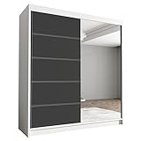 Schwebetürenschrank Harry III 180 cm mit Spiegel - Kleiderschrank, Schiebetürenschrank mit Kleiderstange und Einlegeboden, Schlafzimmerschrank, Schiebetüren - 180x215x58 cm (Weiß/Schwarz)