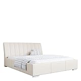 MKS MEBLE - Milano Polsterbett mit Kopfteil - Doppelbett mit Bettkasten für Schlafzimmer, Jugendzimmer - Deko Bed mit Lattenrost - 120x200 - Cremig Kunstleder