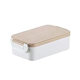 -fh 2 Colors Food Grade PP Material Portable Lunch Box with Wooden Lid Fruit Lunch Container Storage Food Outdoor Camping