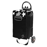 Himy Einkaufstrolley XL schwarz mit Blumenmuster & 78 Liter Volumen - Trolli bis 50kg belastbar mit Reflektoren an den Rädern