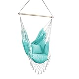 AmeliaHome Hängesessel mit 2 Kissen Tasche und Fransen 100x130 cm zum Aufhängen Belastbarkeit bis 150 kg Hängestuhl Hängesitz Tygo Türkis