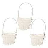 Garneck 3-Teiliger Aufbewahrungskorb Für Jungen Mini-Wäschekorb Kleine Tragetasche Makramee-Hängepflanzgefäß Rattan-Korb Dekor Geflochtener Kunststoffkorb Kunststoff-Rattan Weiße