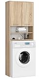 AKORD Hängender Waschmaschinenschrank überbauschrank |Badezimmerschrank | Kommode | Waschmaschienenüberschrank | B64 x H180 x T30 cm, Gewicht 30 kg, Umbauschrank mit 2 Türen, 2 offene Ablagefächer