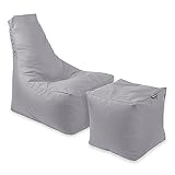 Sitzsäcke mit füllung| 2 In1 - Calm Lounge + Sitzpouf| BeanBag Indoor, Outdoor| Fußhocker & Sitzsack für Kinder, Erwachsene (Grau, Sitzsack Calm Lounge + Sitzpouf)