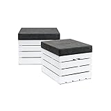 GrandBox Sitzhocker aus Holz 37x40x50 Polster, Sitztruhe Hocker mit Stauraum, Sitzbank, Sitzpouf, Sitzkiste Shabby Chick Vintage Weinkiste mit Deckel - weiß 2er Set