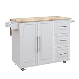 SXDHOCDZ HaushaltKücheninsel-Wagen mit Stauraum Rollende Kücheninsel mit 3 Schubladen, 2 Schränken, Handtuchhalter und Holztischplatte(白色)