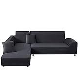 TAOCOCO Sofa Überwürfe Sofabezug Elastische Stretch für L-Form Sofa Abdeckung 2er Set für 3 Sitzer + 3 Sitzer mit 2 Stücke Kissenbezug (Grau)
