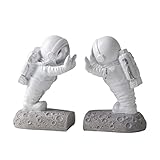 Buchstütze Buchstützen Kreative Astronaut buchse Harz Buch Enden Figuren cosmonaute Miniatur Souvenirs for interieur wohnkultur Wohnzimmer Buchhalter Bücherhalter (Color : Silver)
