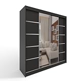 ML Furniture C5 Schiebetüren Kleiderschrank 150 x 200 x 58 cm mit Spiegel - Schlafzimmermöbel, Aufbewahrung - Mehrzweckschrank - Farbe: Schwarz - 2 Schiebetüren
