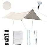 Defacto Sonnensegel 100% Baumwolle Rechteckig 3x4m UV-Schutz & Wetterschutz Sonnenschutz Set inkl. Befestigungsseile mit 2 Stangen, für Balkon, Terrasse, Camping, Polyester | Beige