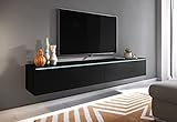 PIASKI TV-Schrank Lowboard D 180 cm, TV-Möbel, schwimmender , mattschwarz, LED-Beleuchtung optional
