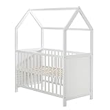 roba Hausbett 60 x 120 cm - FSC zertifiziert - Babybett & Beistellbett für Kinder in Hausoptik - 6-fach höhenverstellbar - Weiß